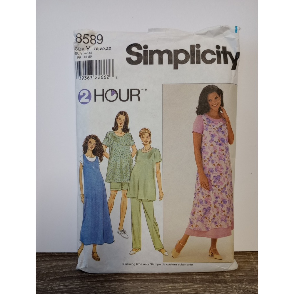 Vtg 90s‎ 2 Hr Maternity Top Pants Dress Simplicity 8589 Pattern Sz 18 CUT